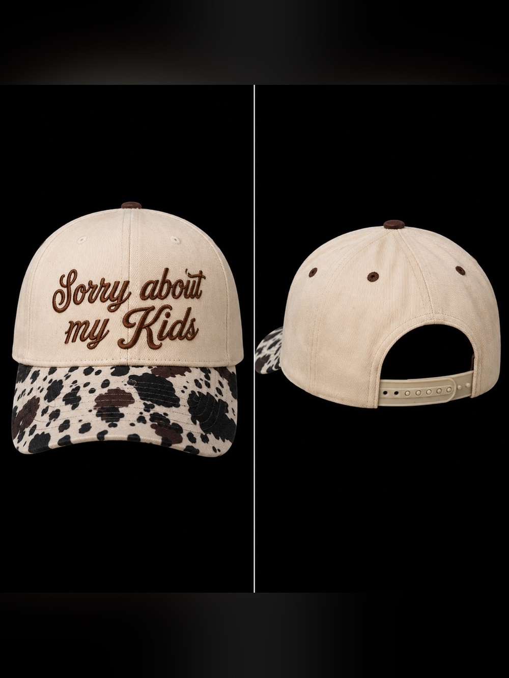 🆕 Sorry About My Kids Cow Print Snapback Hat | Western Mom Cap | NWT - Picture 3 of 3